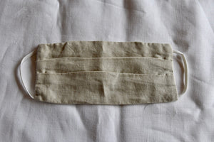 Natural linen face mask, pleated